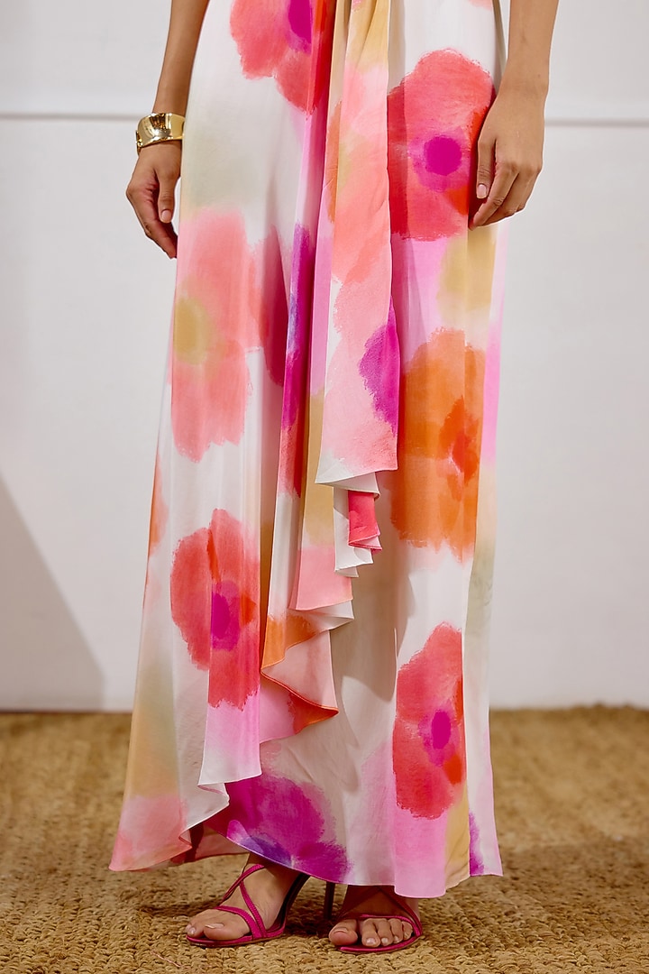 Multi-Colored Crepe Printed Draped Wrap Vacation Dress by Lavanya Ahuja at Pernia's Pop Up Shop