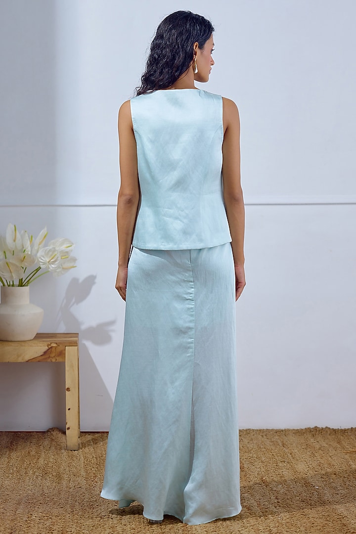 Seafoam Linen Satin Draped Skirt Set by Lavanya Ahuja at Pernia's Pop Up Shop