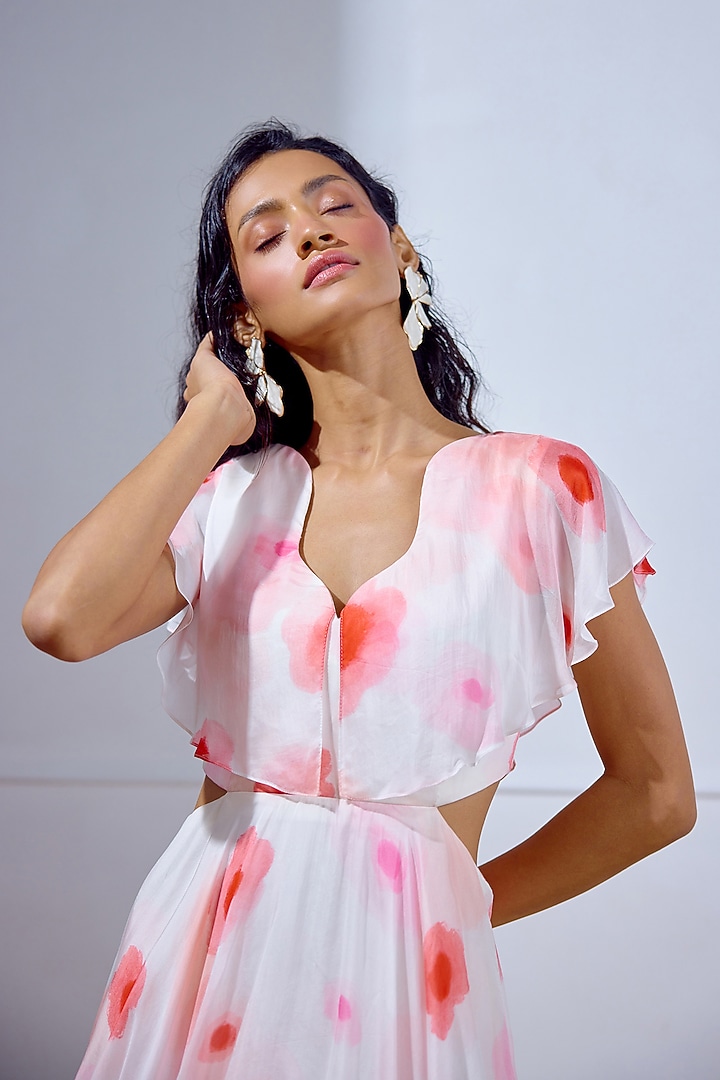 Multi-Colored Chiffon Printed Tiered Vacation Dress by Lavanya Ahuja at Pernia's Pop Up Shop