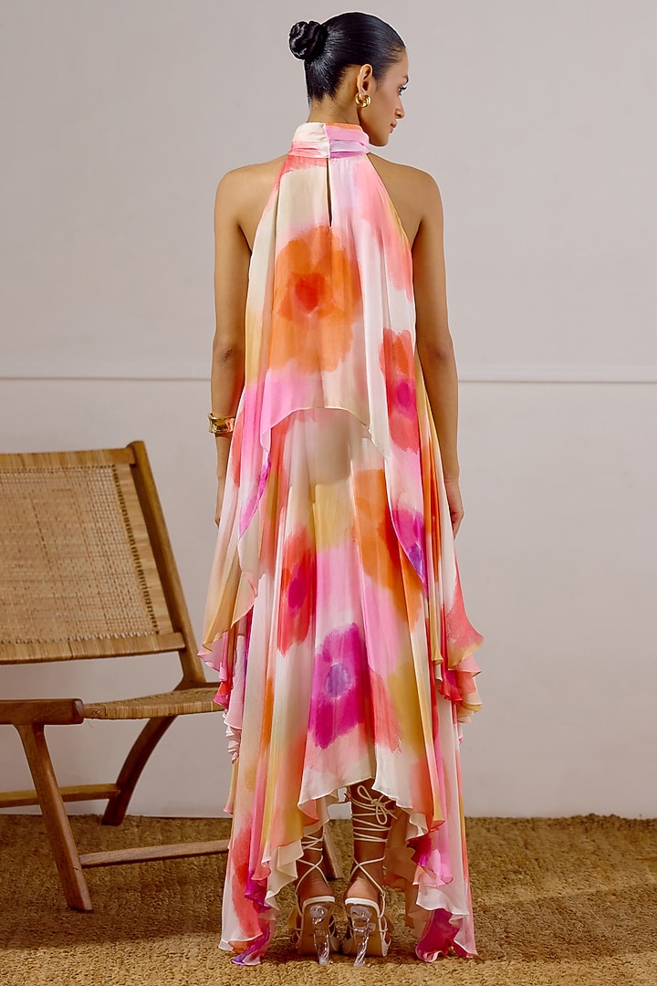 Multi-Colored Chiffon Printed Layered Vacation Dress by Lavanya Ahuja at Pernia's Pop Up Shop