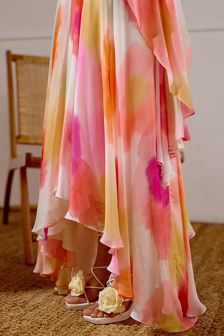 Multi-Colored Chiffon Printed Layered Vacation Dress by Lavanya Ahuja at Pernia's Pop Up Shop