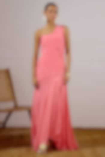 Candy Coral Chiffon & Crepe Vacation Dress by Lavanya Ahuja at Pernia's Pop Up Shop