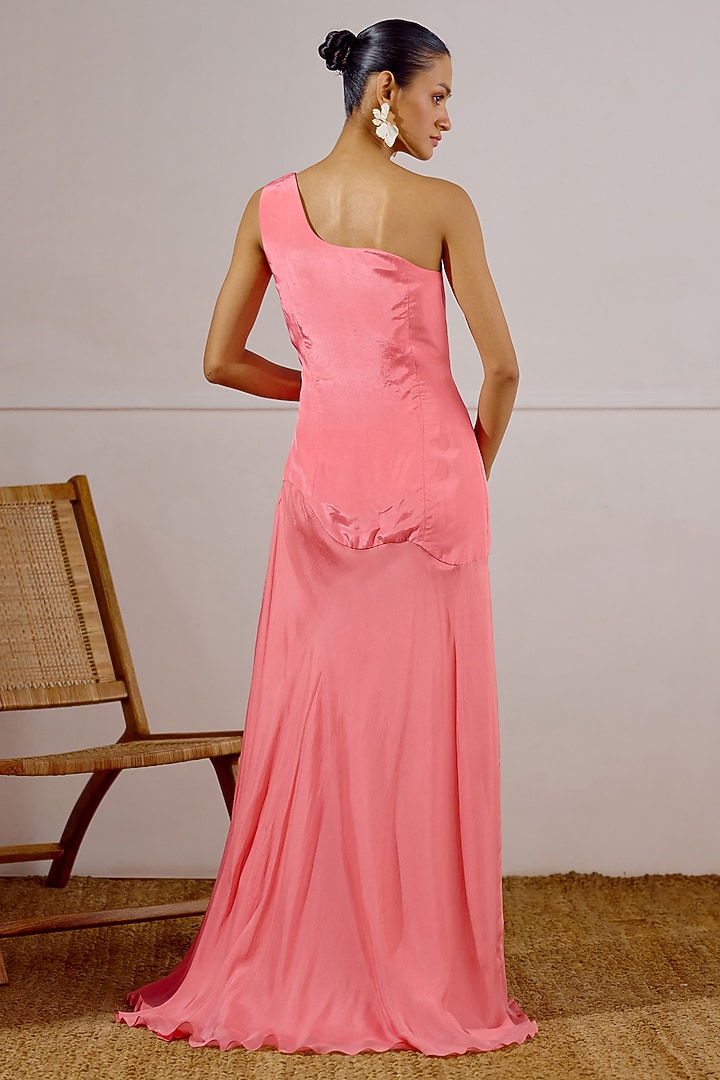 Candy Coral Chiffon & Crepe Vacation Dress by Lavanya Ahuja at Pernia's Pop Up Shop