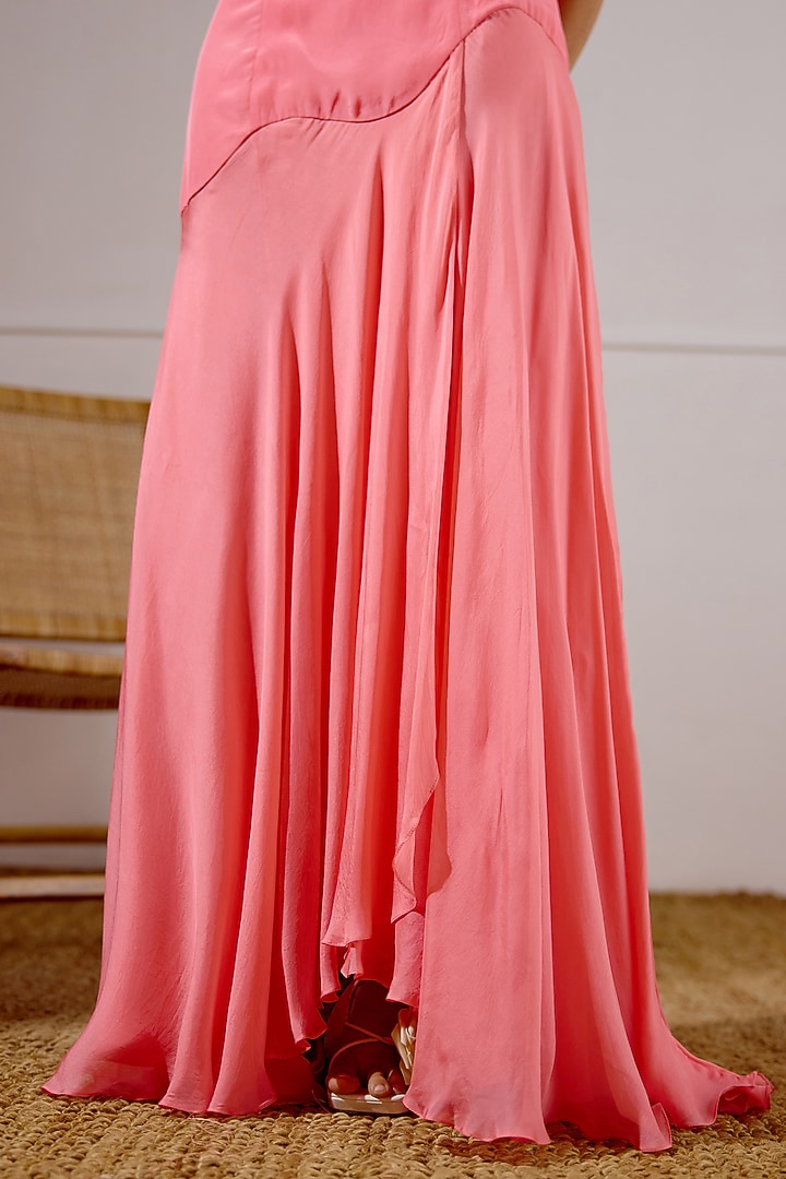 Candy Coral Chiffon & Crepe Vacation Dress by Lavanya Ahuja at Pernia's Pop Up Shop