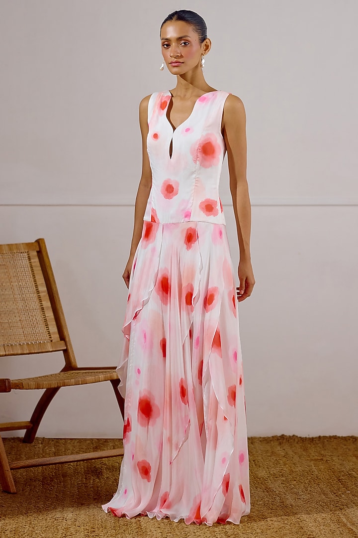 Multi-Colored Chiffon Printed Vacation Dress by Lavanya Ahuja at Pernia's Pop Up Shop