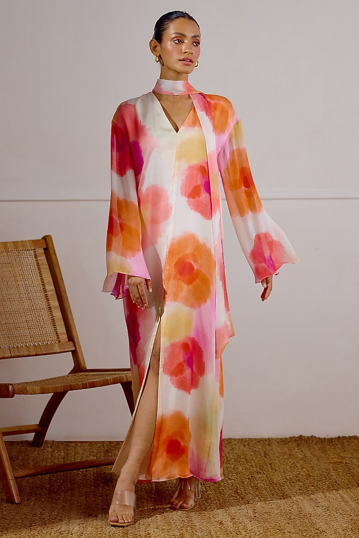 Multi-Colored Chiffon Printed Kaftan Vacation Dress by Lavanya Ahuja at Pernia's Pop Up Shop