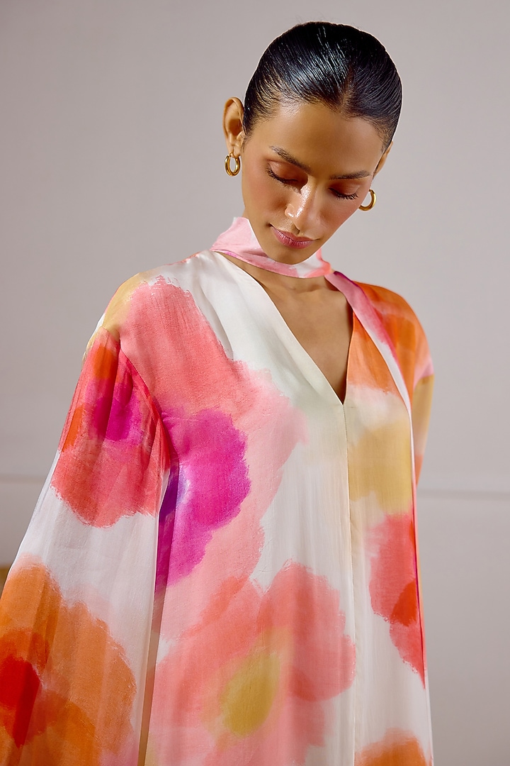 Multi-Colored Chiffon Printed Kaftan Vacation Dress by Lavanya Ahuja at Pernia's Pop Up Shop