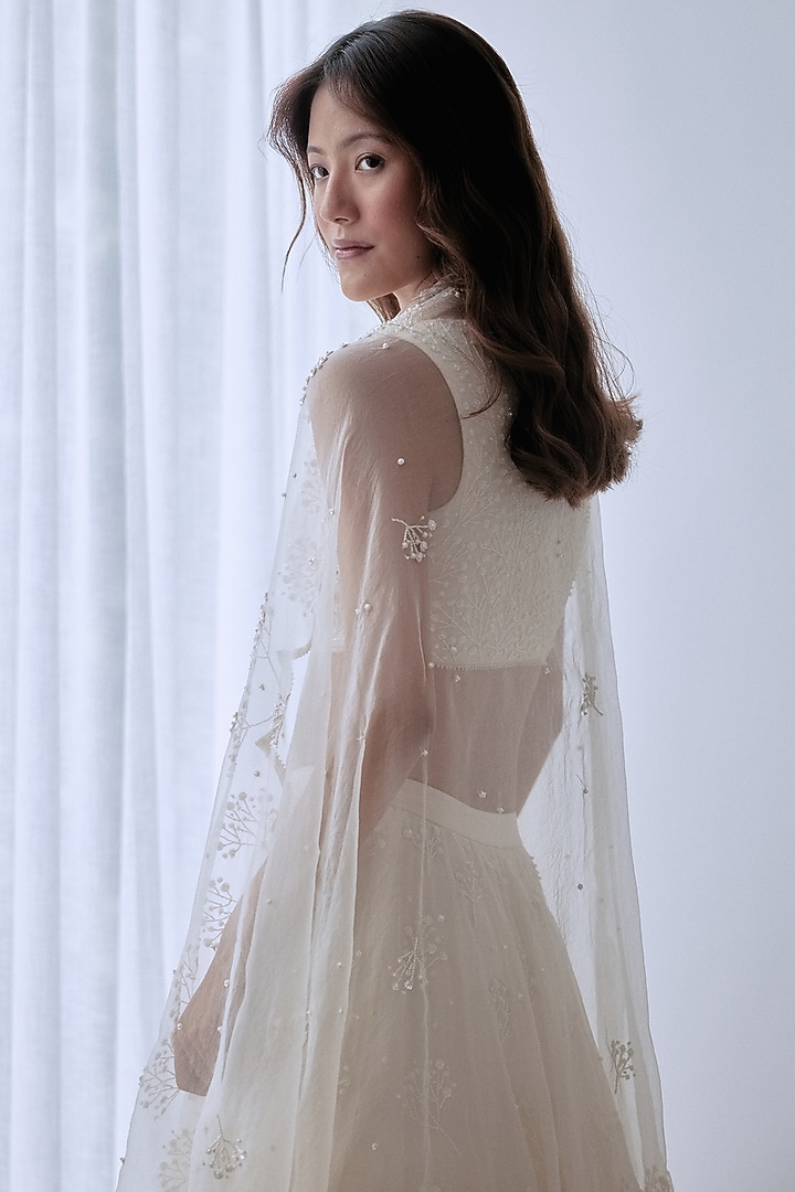 Ivory Organza Hand Embroidered Bridal Lehenga Set by Lavanya Ahuja at Pernia's Pop Up Shop