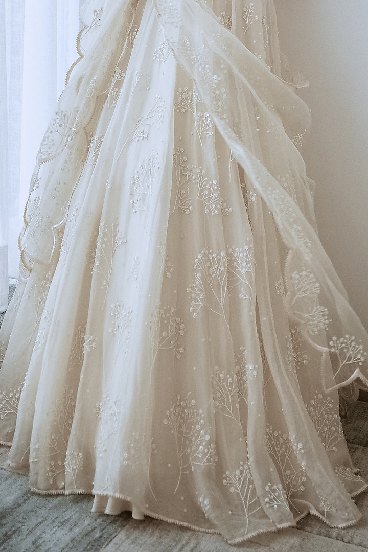 Ivory Organza Hand Embroidered Bridal Lehenga Set by Lavanya Ahuja at Pernia's Pop Up Shop