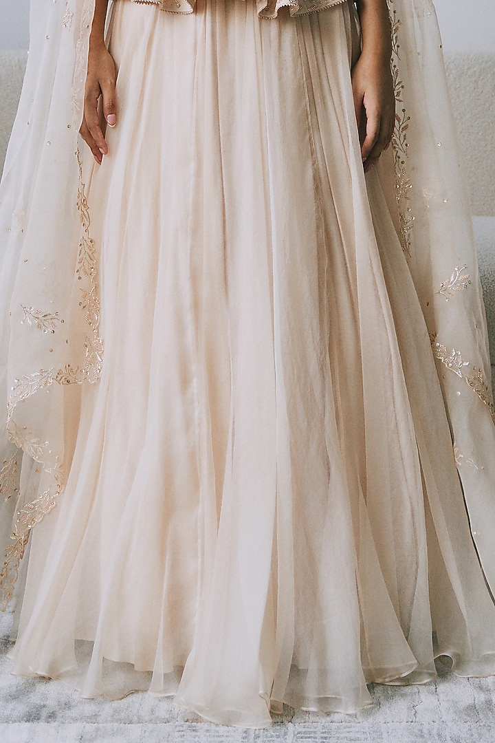 Sand Beige Organza Gathered Wedding Lehenga Set by Lavanya Ahuja at Pernia's Pop Up Shop