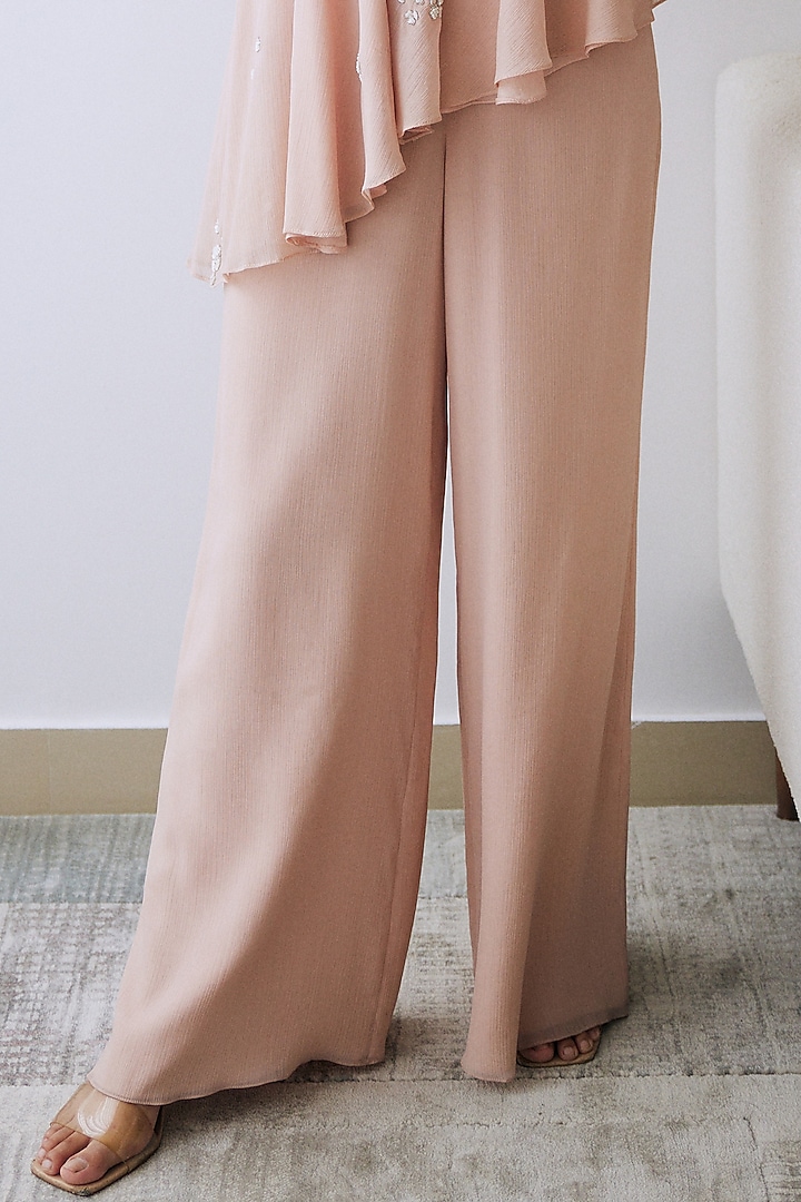 Blush Pink Chiffon Sequins & Bead Embroidered Tunic Set by Lavanya Ahuja at Pernia's Pop Up Shop