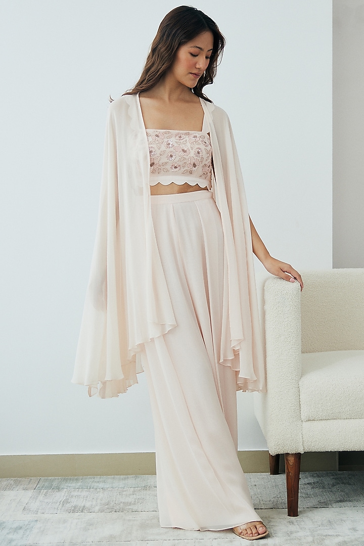 Pale Blush Pink Georgette Cape Set by Lavanya Ahuja at Pernia's Pop Up Shop