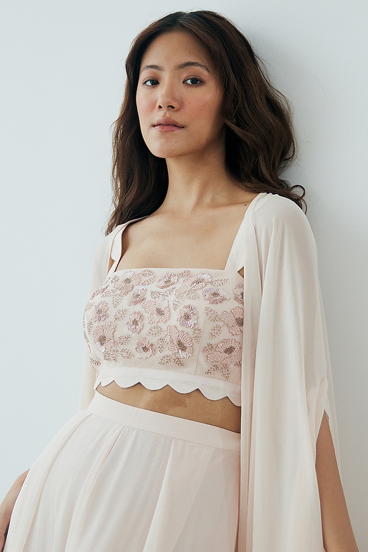 Pale Blush Pink Georgette Cape Set by Lavanya Ahuja at Pernia's Pop Up Shop