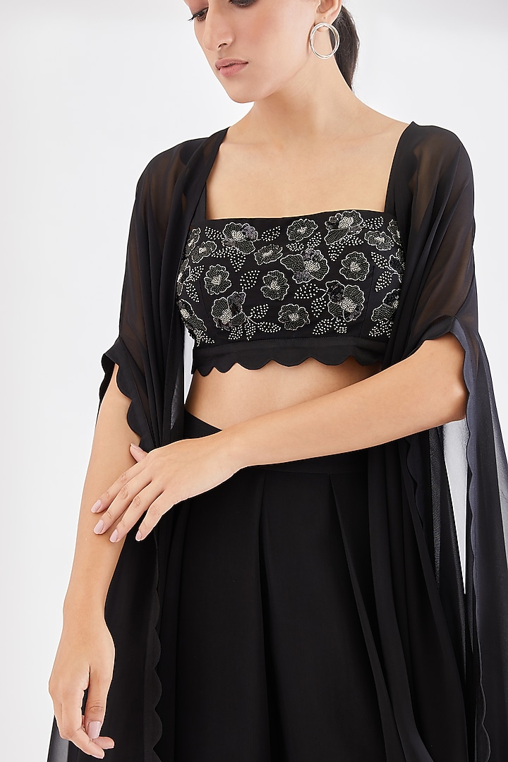 Black Georgette Cape Set by Lavanya Ahuja at Pernia's Pop Up Shop