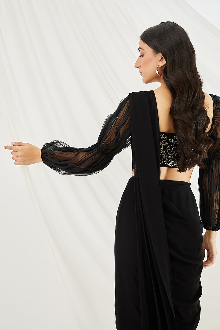 Black Pre-Draped Wedding Saree by Lavanya Ahuja at Pernia's Pop Up Shop