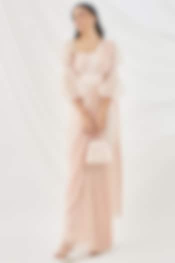 Blush Pink Georgette Pre-Draped Wedding Saree Set by Lavanya Ahuja at Pernia's Pop Up Shop