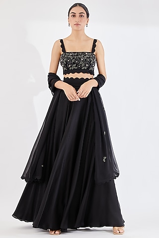 Black Georgette Lehenga Set by Lavanya Ahuja