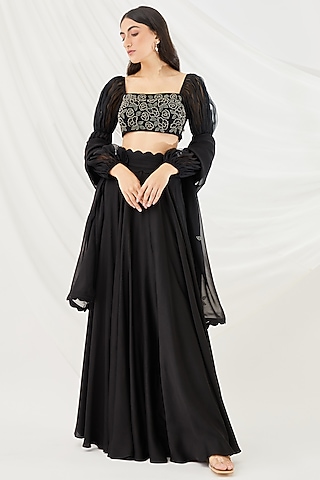 Black Satin Lehenga Set by Lavanya Ahuja