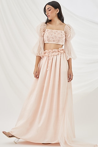 Blush Pink Georgette Skirt Set by Lavanya Ahuja