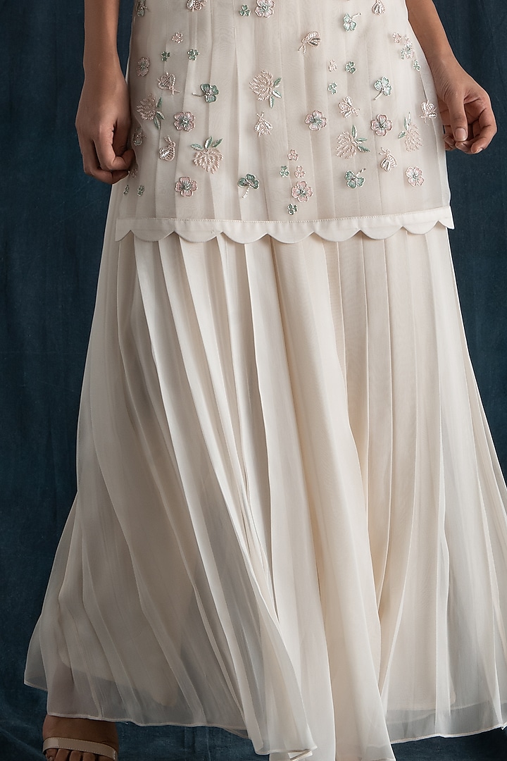 Ivory Georgette Pleated Wedding Sharara Set by Lavanya Ahuja at Pernia's Pop Up Shop