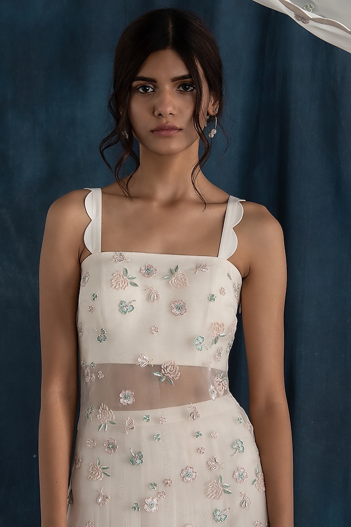Ivory Georgette Pleated Wedding Sharara Set by Lavanya Ahuja at Pernia's Pop Up Shop