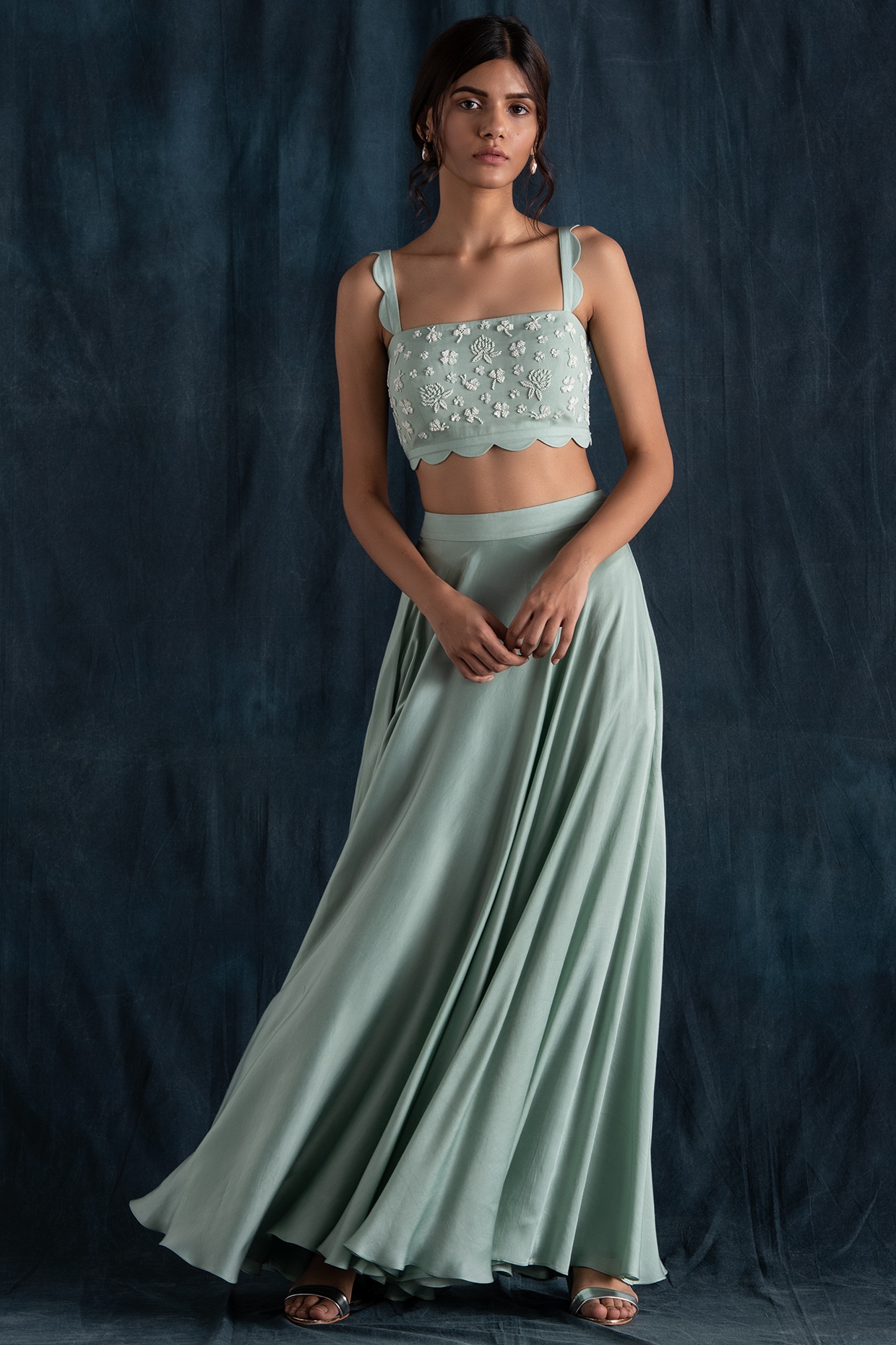 Mint Green Satin \u0026 Georgette Lehenga 