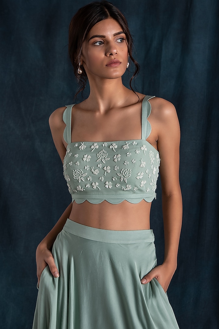 Mint Green Satin & Georgette Lehenga Set Design by Lavanya Ahuja at  Pernia's Pop Up Shop 2024