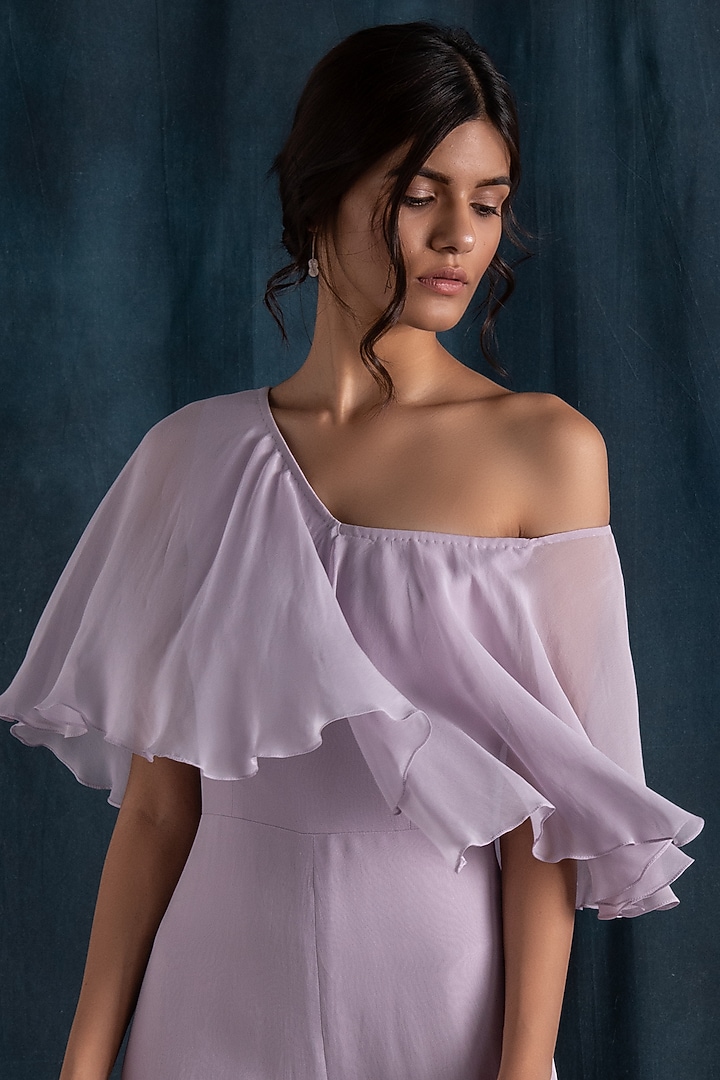 Lilac Georgette Jumpsuit With Attached Cape by Lavanya Ahuja at Pernia's Pop Up Shop