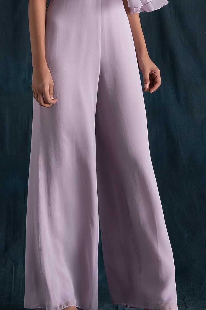 Lilac Georgette Jumpsuit With Attached Cape by Lavanya Ahuja at Pernia's Pop Up Shop