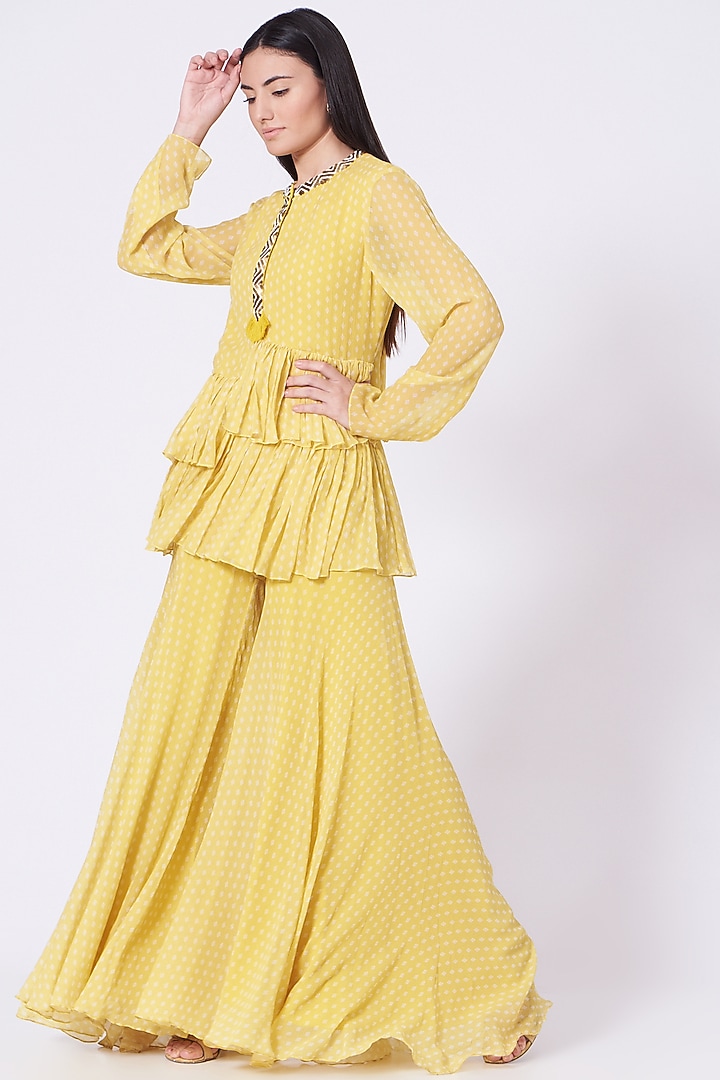 Pineapple Yellow Chiffon Party Wear Sharara Set by Lavisha Jain at Pernia's Pop Up Shop