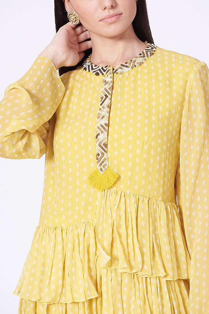 Pineapple Yellow Chiffon Party Wear Sharara Set by Lavisha Jain at Pernia's Pop Up Shop