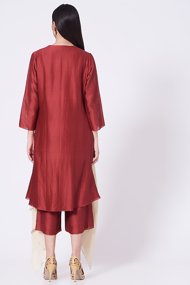 Cayenne Red Embroidered Open Jacket Set by Lavisha Jain at Pernia's Pop Up Shop