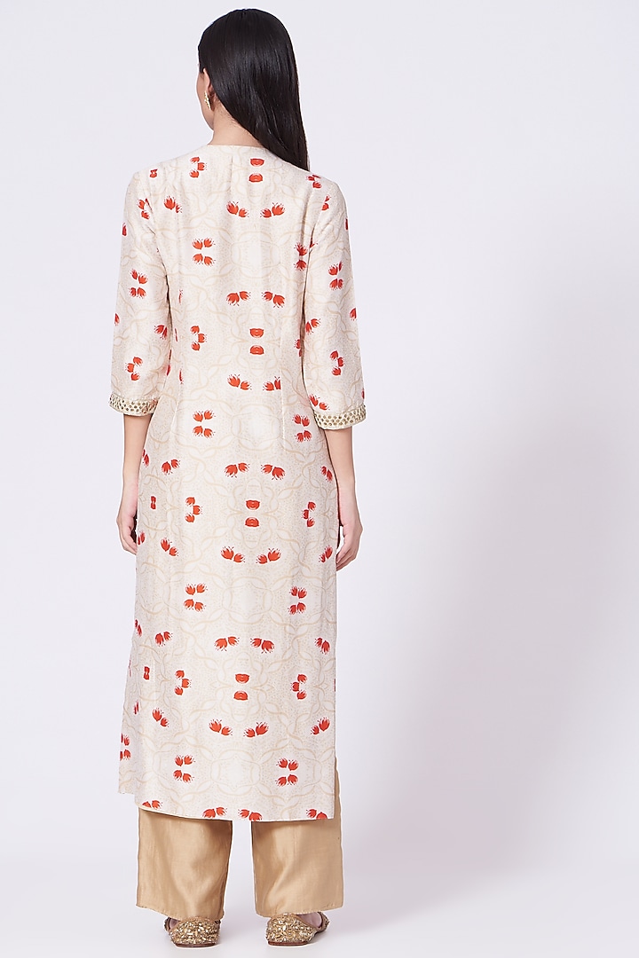 Nude Hand Embroidered Kurta Set by Lavisha Jain at Pernia's Pop Up Shop