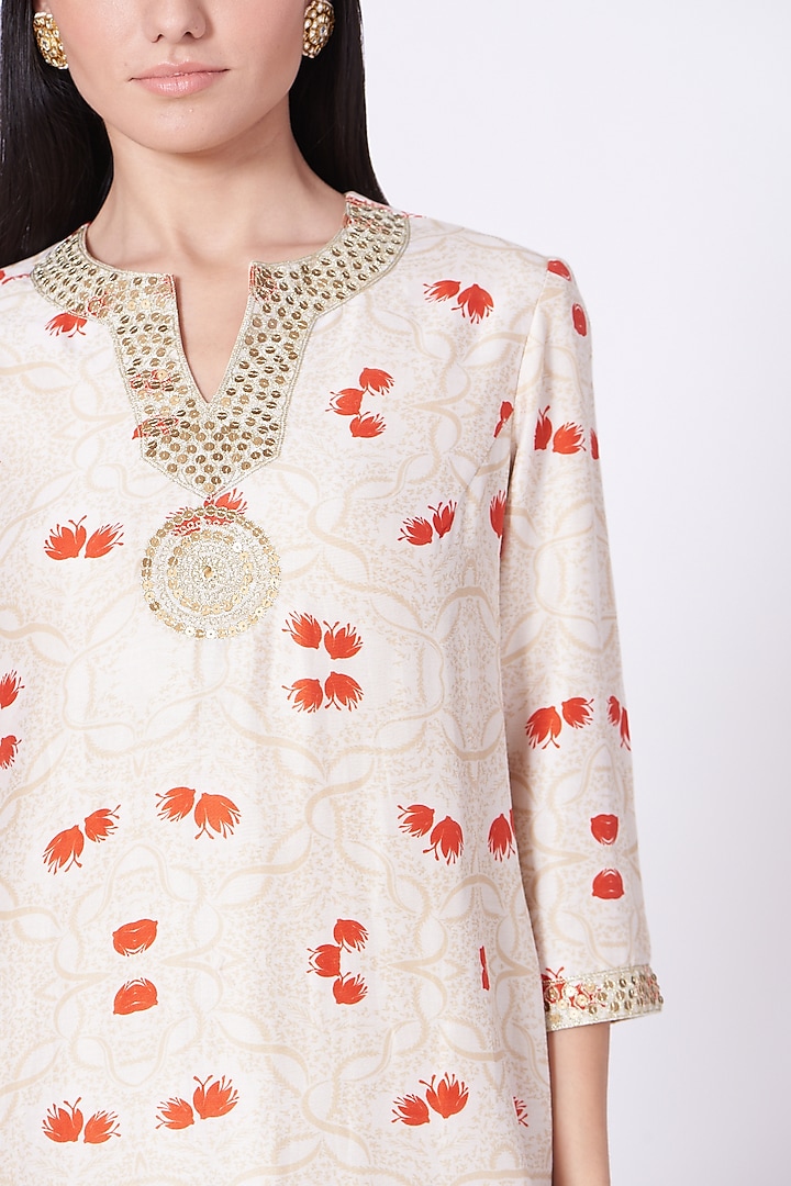 Nude Hand Embroidered Kurta Set by Lavisha Jain at Pernia's Pop Up Shop
