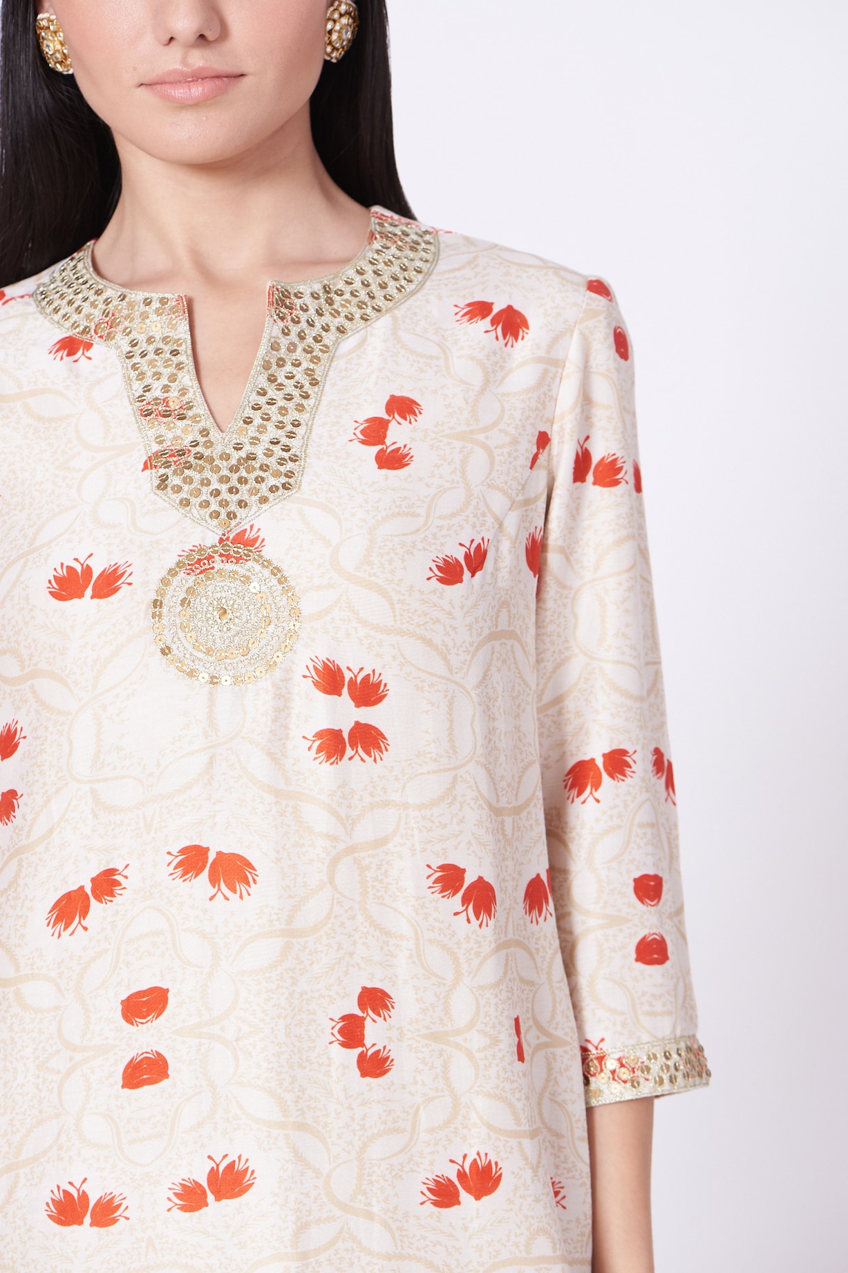 Nude Hand Embroidered Kurta Set