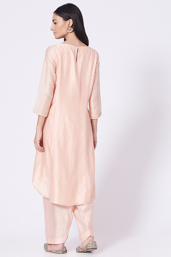 Light Rose Pink Embroidered A-Line Kurta Set by Lavisha Jain at Pernia's Pop Up Shop