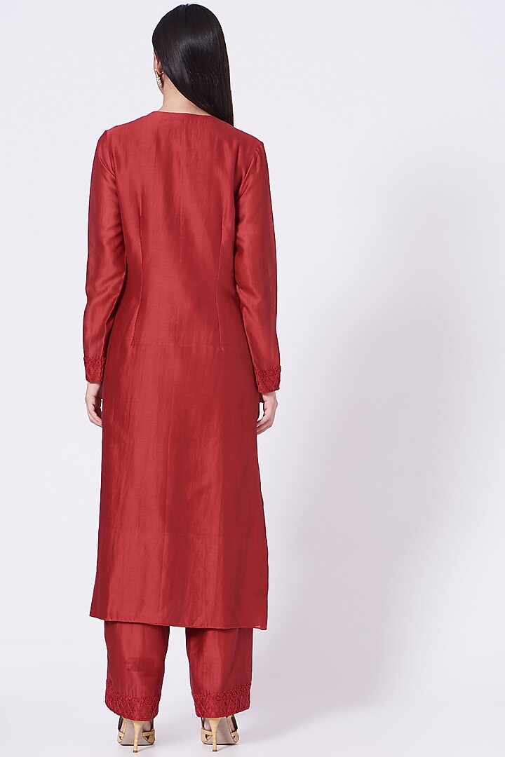Crimson Red Embroidered Kurta Set by Lavisha Jain at Pernia's Pop Up Shop