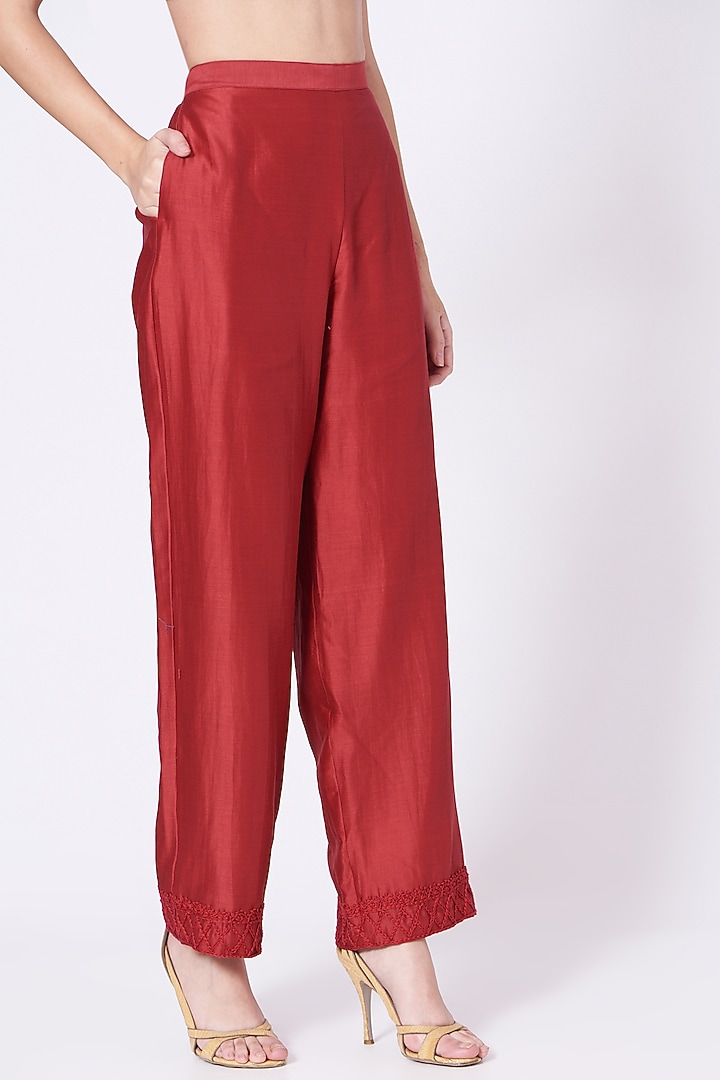 Crimson Red Embroidered Kurta Set by Lavisha Jain at Pernia's Pop Up Shop