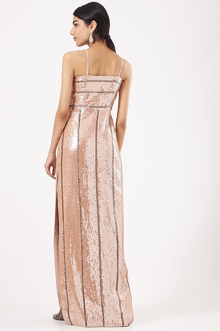 Rose Gold Embroidered Party Wear Gown by LAXMISHRIALI at Pernia's Pop Up Shop