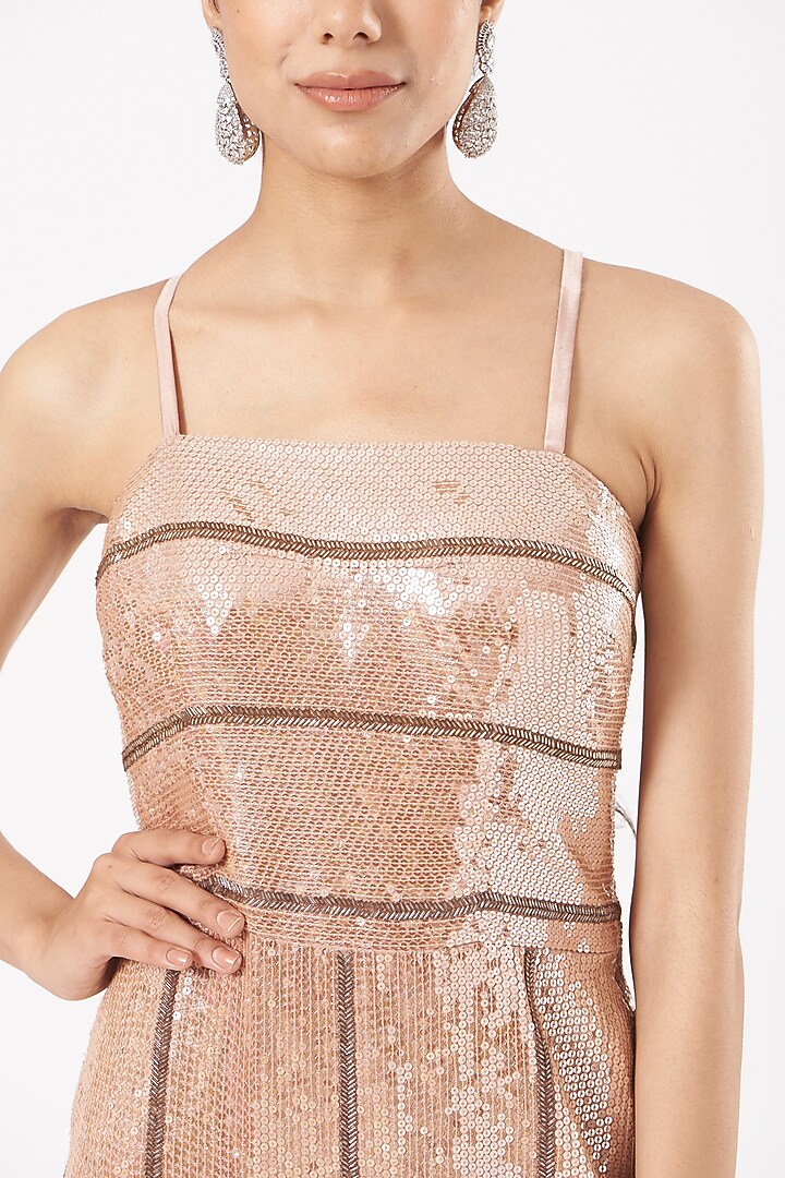 Rose Gold Embroidered Party Wear Gown by LAXMISHRIALI at Pernia's Pop Up Shop