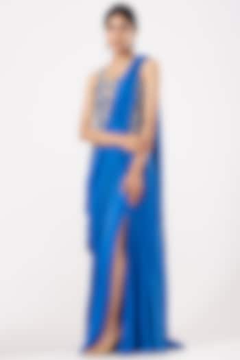 Cobalt Blue Hand Embroidered Saree Gown by LAXMISHRIALI