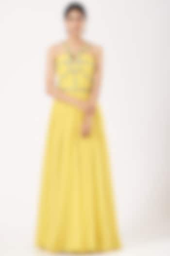 Yellow Draped & Pleated Gown by LAXMISHRIALI