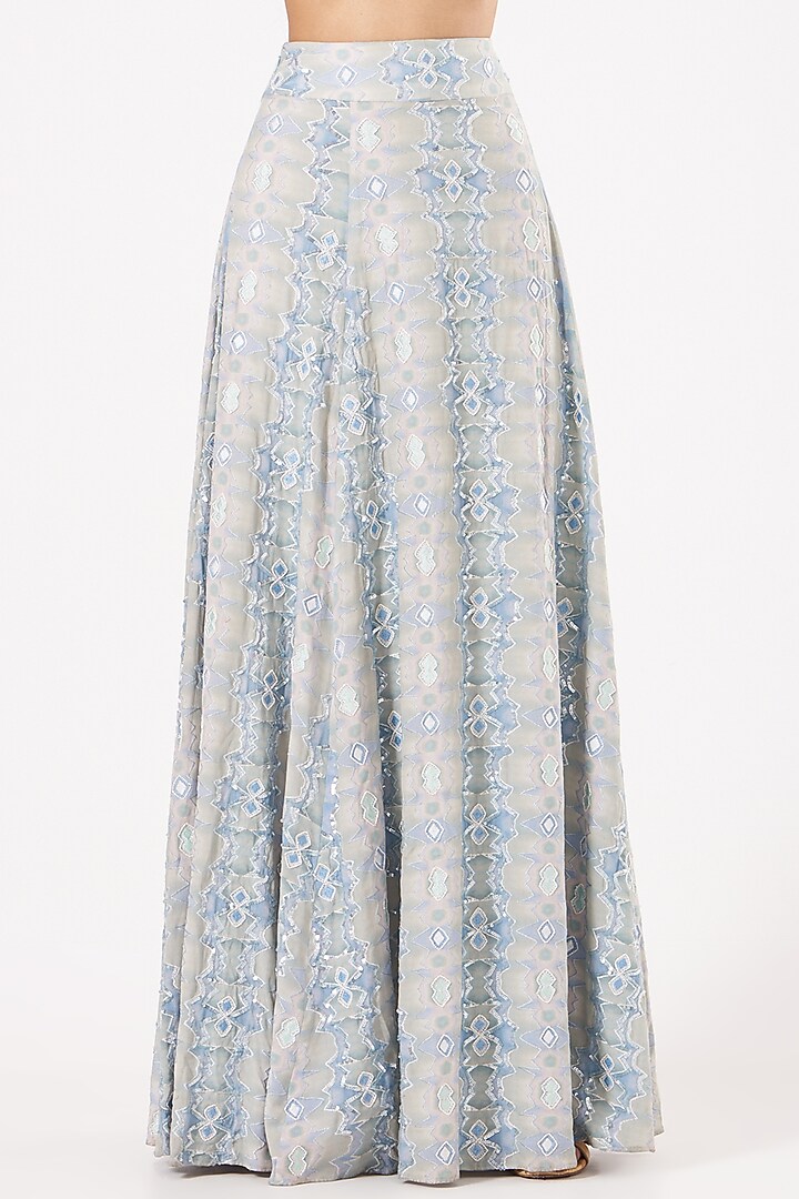 Ice Blue Embroidered & Printed Wedding Lehenga Set by LAXMISHRIALI at Pernia's Pop Up Shop