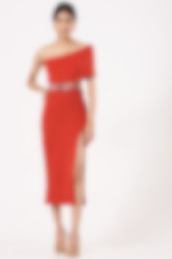 Red Summer Cool Georgette Summer Dress by LAXMISHRIALI at Pernia's Pop Up Shop