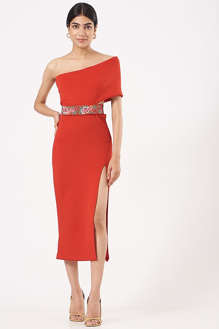 Red Summer Cool Georgette Summer Dress by LAXMISHRIALI at Pernia's Pop Up Shop