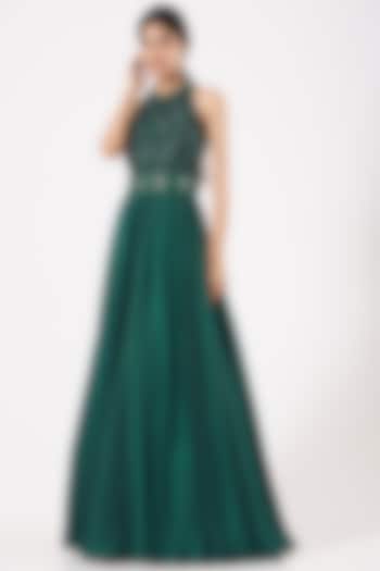 Emerald Green Hand Embroidered Gown by LAXMISHRIALI
