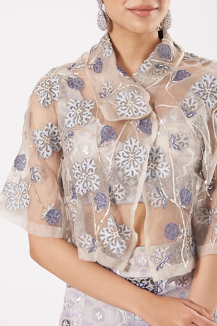 Grey Printed Jacket Lehenga Set by LAXMISHRIALI at Pernia's Pop Up Shop