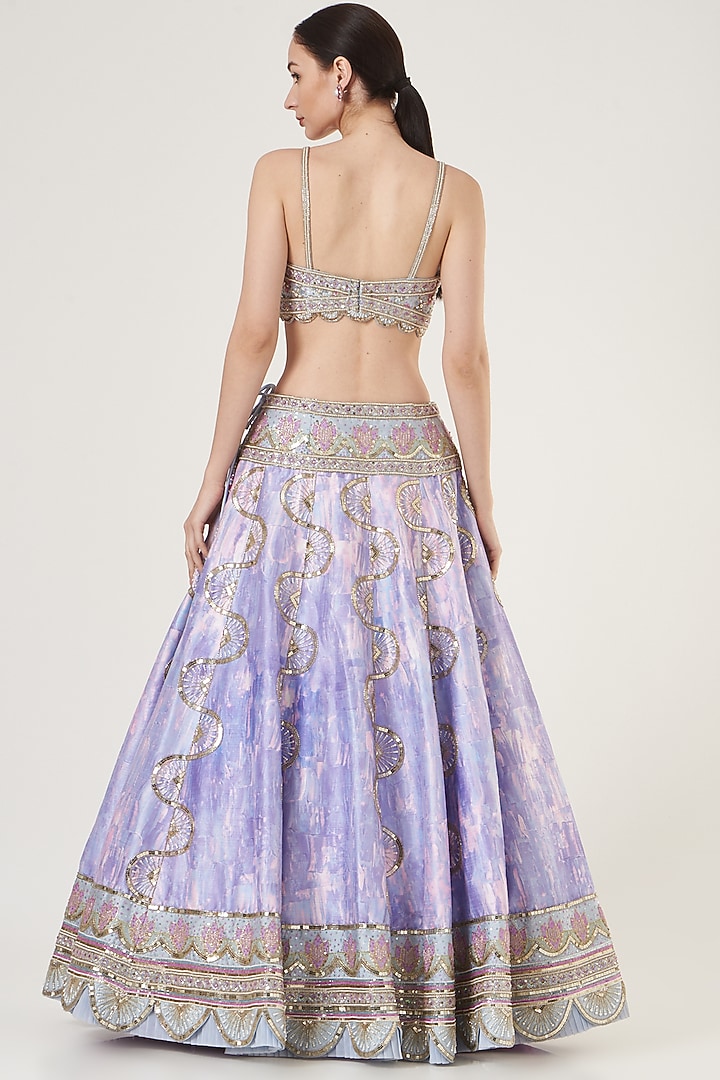 Purple Digital Printed & Embroidered Wedding Lehenga Set by LAXMISHRIALI at Pernia's Pop Up Shop