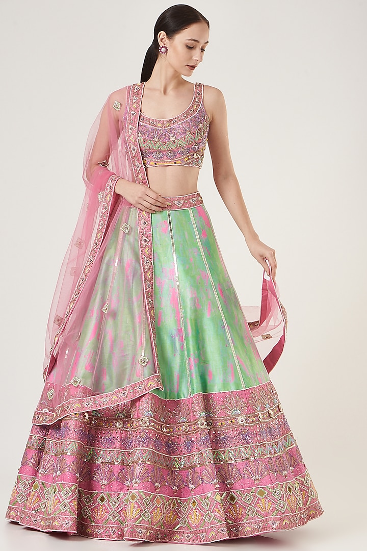 Mint Green Embroidered Lehenga Set by LAXMISHRIALI