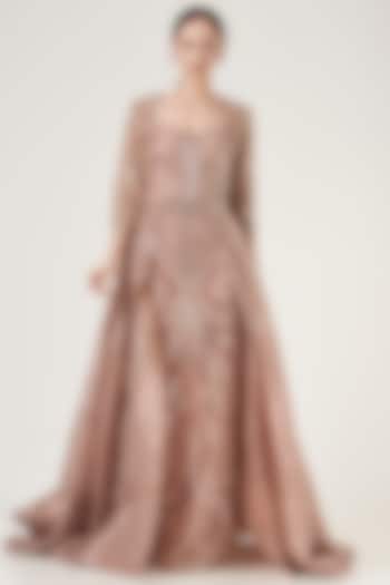 Blush Pink Hand Embroidered Gown With Skirt by LAXMISHRIALI
